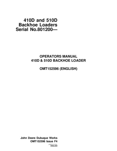John Deere 410d 510d Backhoe Loader Construction Serial 801200 Up