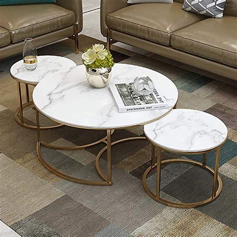 Living Room Coffee Tables Set Of 3 Round Nesting Tables With White