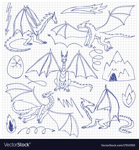 Dragons Doodle Set Royalty Free Vector Image Vectorstock