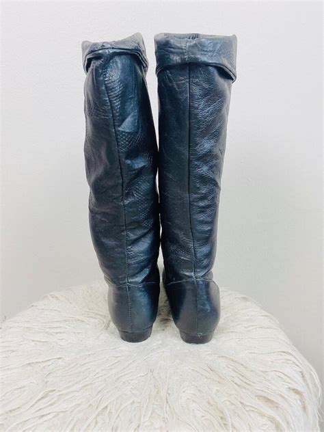 1980s Vintage Black Soft Leather Slouch Boots 80s Eighties Etsy