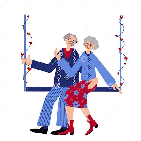 Seniors Couple Is Swinging On The Swings Decorated With Hearts Live