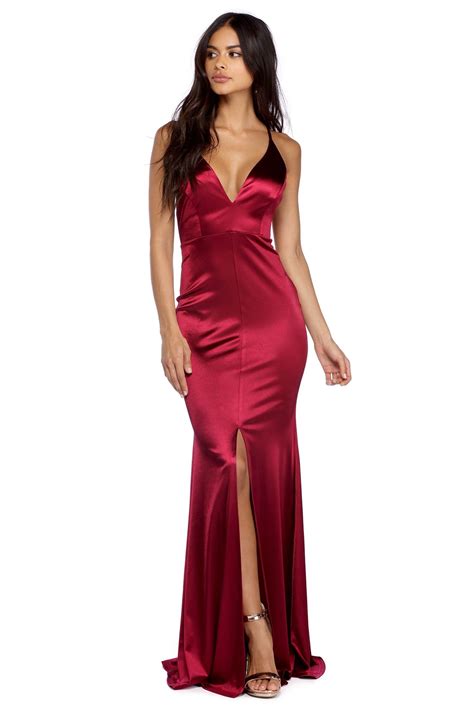 Elin Burgundy Satin Evening Dress Satin Dress Long Silk Dress Long Satin Evening Dresses