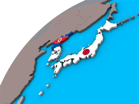 Japan And Korea With Flags On 3d Globe Stock Illustration