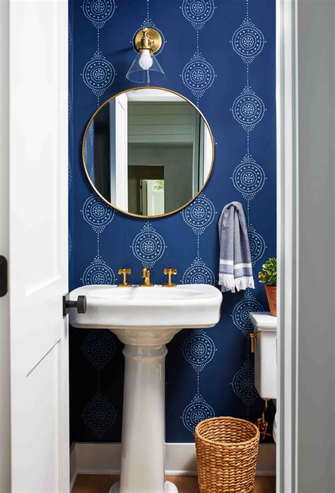 Luna Stripe Wallpaper Blue Powder Rooms Block Print Wallpaper