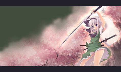 Cherryblossoms Flowers Katana Konpakuyoumu Myon Purpleeyes Short