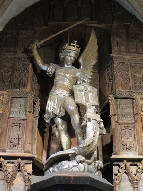 Statue Of Archangel Michael Slaying A Dragon At The Mont Saint Michel