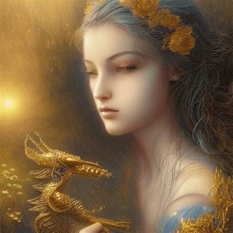 Fantasy Art Golden Peaceful Dragon In A Meadow · Creative Fabrica