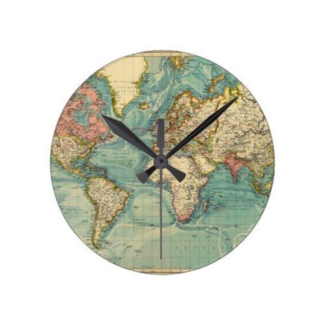 Vintage World Map Round Clock Clock Vintage World Maps