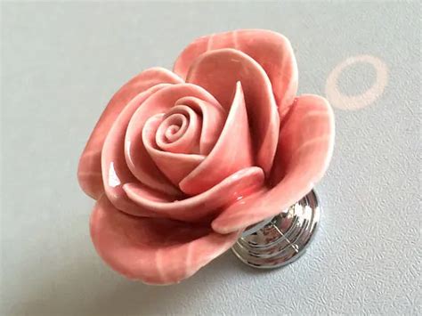 Pink Rose Flower Cabinet Door Knobs Dresser Knobs Drawer Knob Pulls