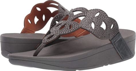 Fitflop Leather Elora Crystal Toe Thong Sandal In Pewter Gray Lyst