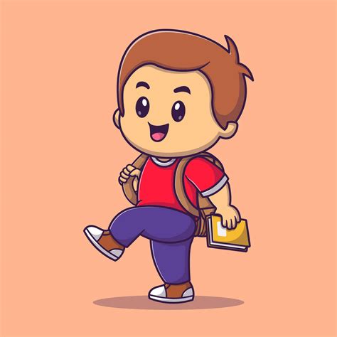Cute Boy Going To School Cartoon Vector Icon Illustration People