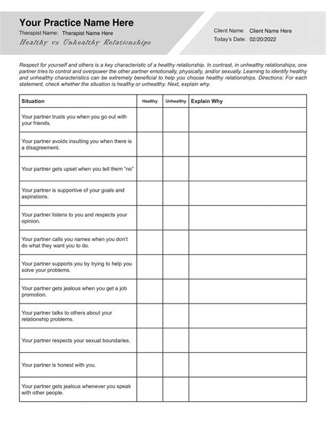 Healthy Vs Unhealthy Relationships Worksheet Pdf Therapybypro