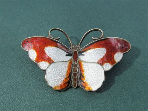 Vintage Norway Sterling Silver And Enamel Hroar Prydz Butterfly Brooch