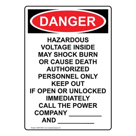 Vertical Hazardous Voltage Inside May Shock Sign OSHA DANGER