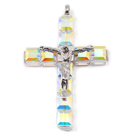 Aurora Borealis Crystal Cross Pendant With Sterling Silver Ghirelli