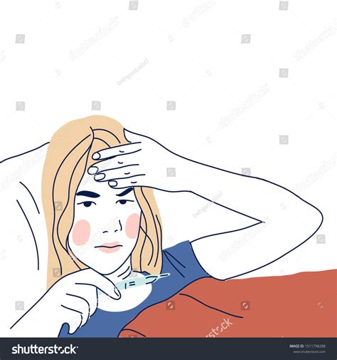Sick Child Girl Lying Bed Fever Stock Vector Royalty Free 1511798288