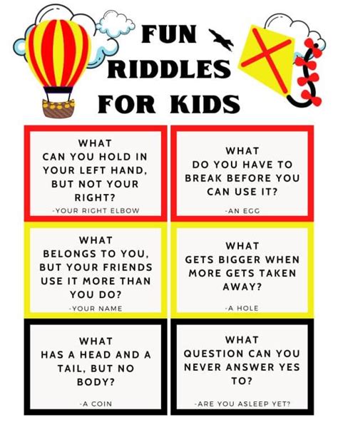 The Fun Riddles For Kids Game Is Shown In Red Yellow And Black Colors