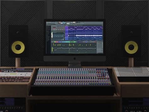 Music Studio Workstation Sound Mixing Board And Speakers Psd Mockup