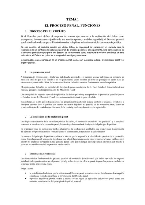 Tema1 Apuntes Tema 1 Derecho Procesal Penal TEMA 1 EL PROCESO PENAL