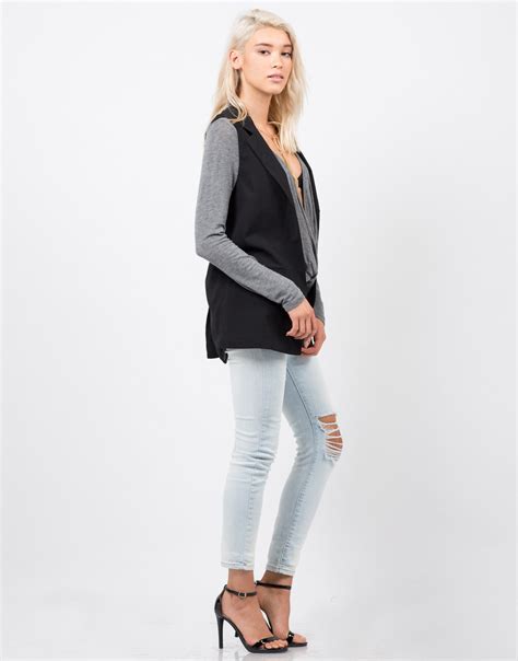 Crepe Blazer Vest Black Vest Womens Outerwear 2020ave