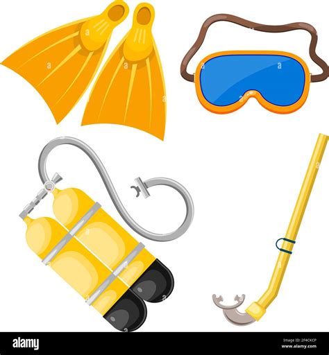 Vector Set Of Abstract Objects For Diving Mask Snorkel Scuba Fins Cartoon Diver Subjects