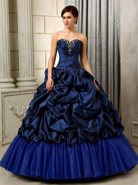 2016 Vintage Ball Gown Royal Blue Prom Quinceanera Dresses Long Floor Length Strapless Pick Ups