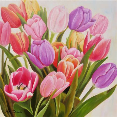 Colorful Tulips Painting Wall Art Print Bright Multicolor Etsy