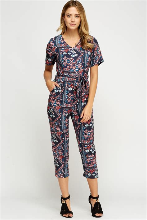 Multi Printed Cropped Jumpsuit Just 6