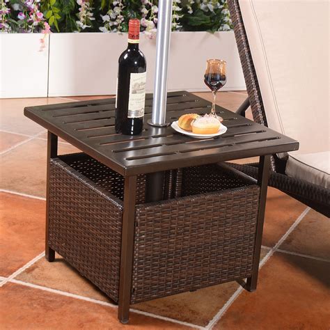 Outdoor Patio Rattan Wicker Steel Side Deck Table By Choice Products