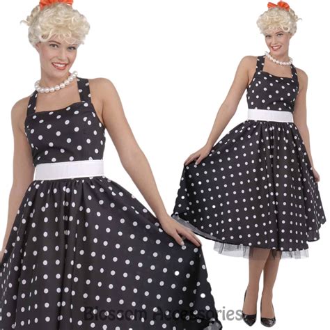 Cl801 50s Cutie Black Polka Dots Rockabilly Pin Up Dress Grease Retro