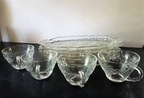 Vintage Anchor Hocking Serva Snack Set Of Clear Glass Plates Etsy