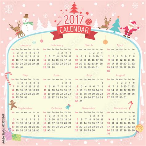 Illustration Vector Twelve Month Of 2017 Year Calendar With Merry