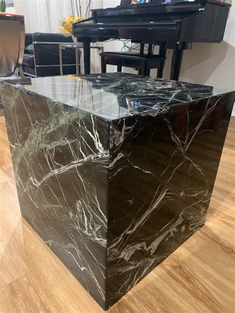 Vintage Black Marble Cube Shape Pedestalside Table Etsy