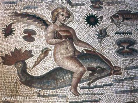 Eros Riding Dolphin Ancient Greco Roman Mosaic