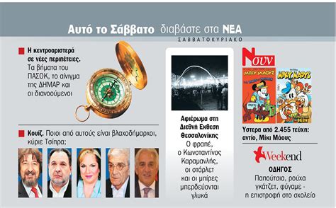 Τα νέα σήμερα στην ελλάδα και τον κόσμο | ειδήσεις online και έκτακτη επικαιρότητα τώρα από τη νο1 ημερήσια πολιτική και οικονομική εφημερίδα. Διαβάστε στα ΝΕΑ ΣΑΒΒΑΤΟΚΥΡΙΑΚΟ - ΤΑ ΝΕΑ