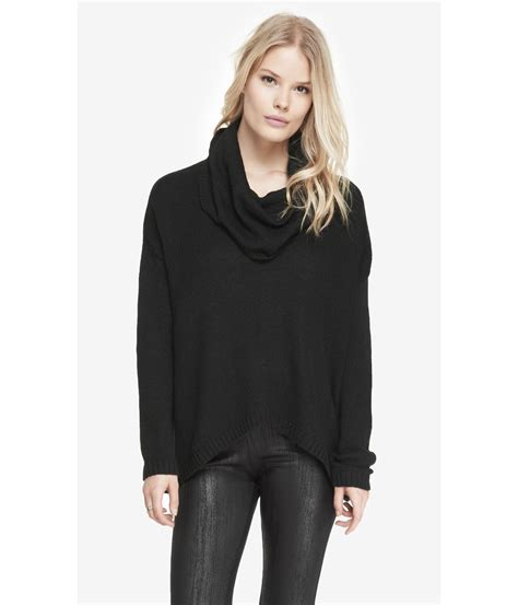 Express Oversized Cowl Neck Sweater In Black Pitch Black Lyst