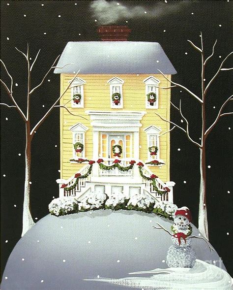 Yuletide Cottage By Catherine Holman Christmas Art Primitive