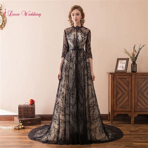 2018 New Arrival Black Lace Evening Dress With Sleeve O Neckline Lace