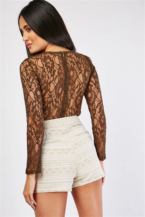 Lace Sheer Sleeve Bodysuit Just