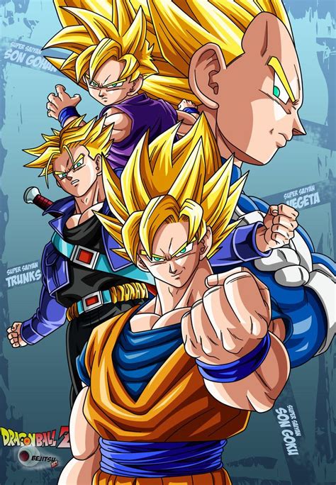 Dragon Ball Z Super Saiyans Goku Gohan Vegeta And Trunks Lineart And Colour By Me Watch Me