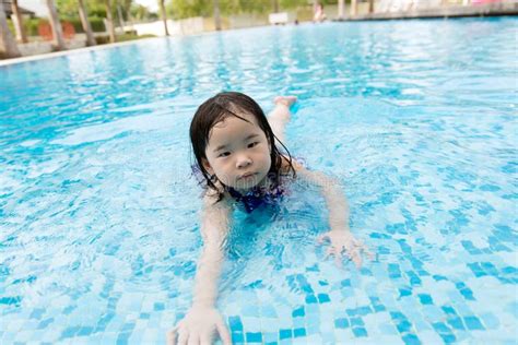 Asian Little Baby Girl In Swimming Pool Stock Image Image Of