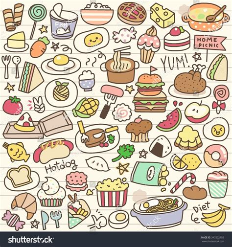 Set Cute Food Doodle Stock Vector Royalty Free 347502155