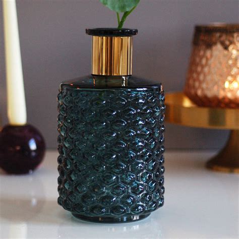 Blue And Gold Dimpled Textured Glass Vase By The Luxe Co