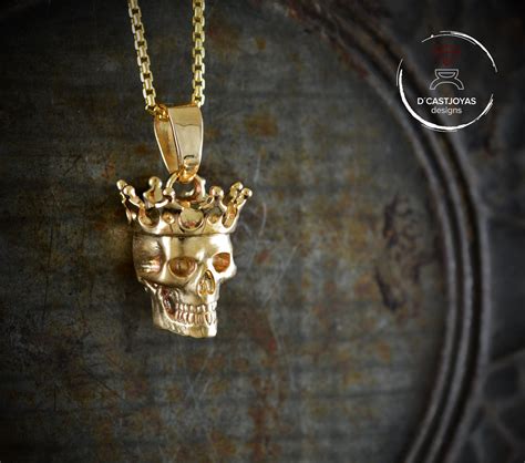 10k Gold Skull Pendant With Crown Memento Mori Pendant