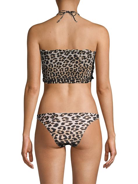 Ganni Leopard Print Bandeau Bikini Top Lyst