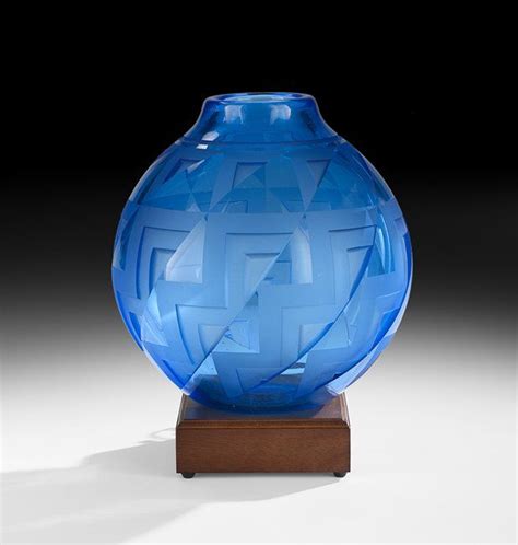 Signed Jarvil Art Deco Engraved Blue Glass Vase Mar 22 2015 New Orleans Auction Galleries