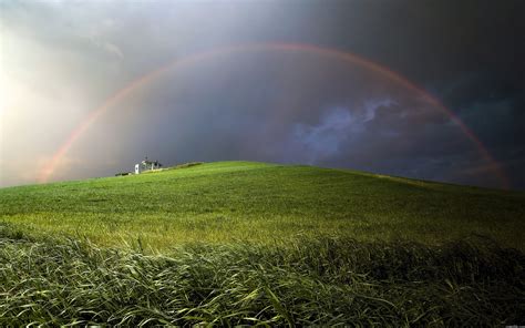 Beautful Rainbow Scene In Nature Landscape Wallpaper Hd