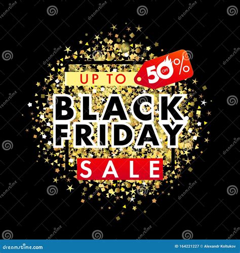 Black Friday Sale Banner With 50 Off Discount Red Label Stock Vector
