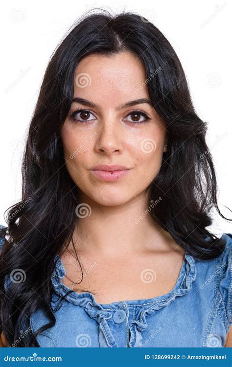 Face Of Confident Young Beautiful Spanish Woman Stock Photo Image Of