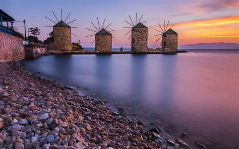 Windmills In Chios Aegean Sea Greece 4k Ultra Hd Desktop Wallpapers For
